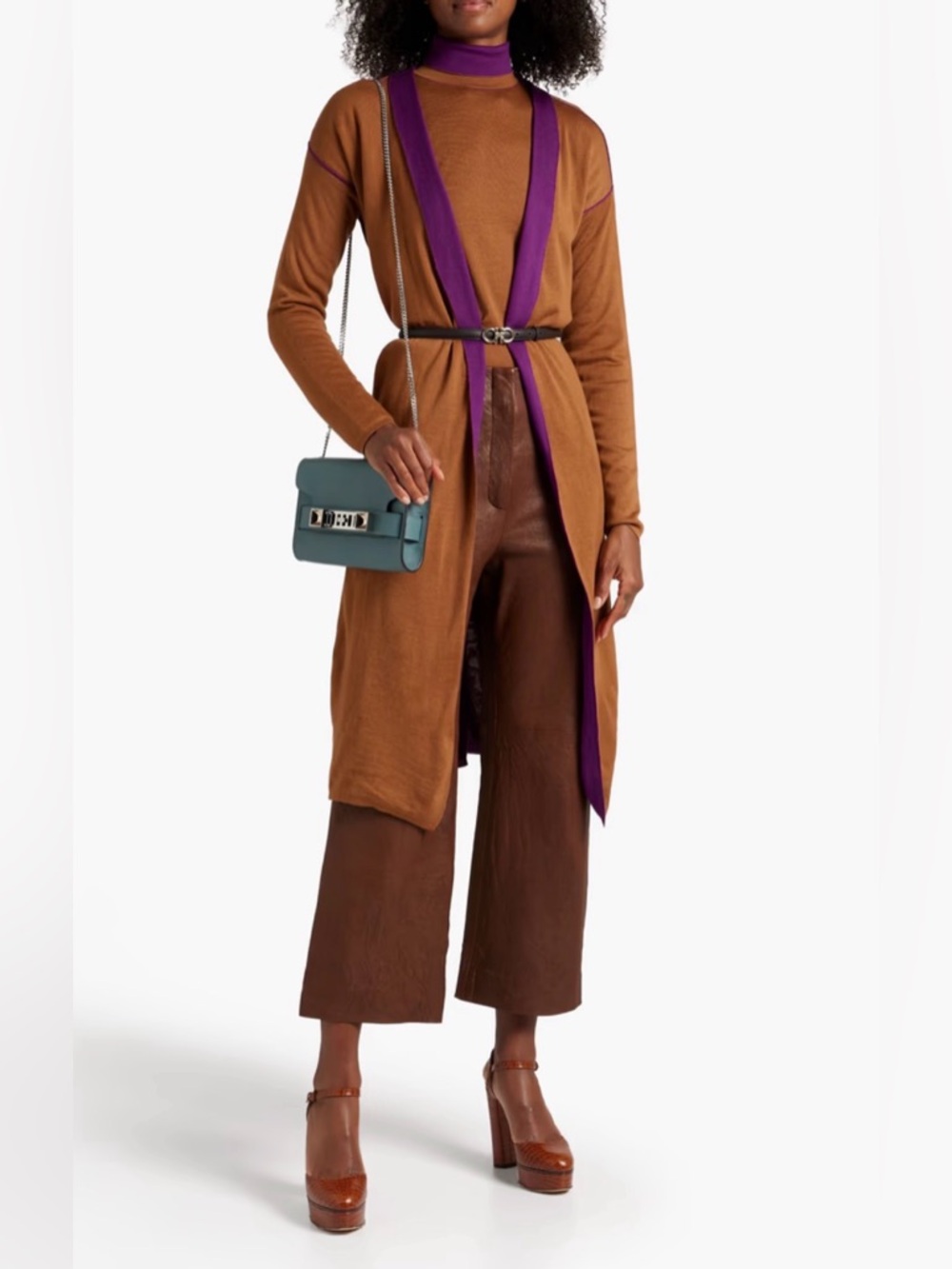 (NWT) Ferragamo 100% Cashmere Belted Cardigan L Brown Made in Italy MSRP$2200